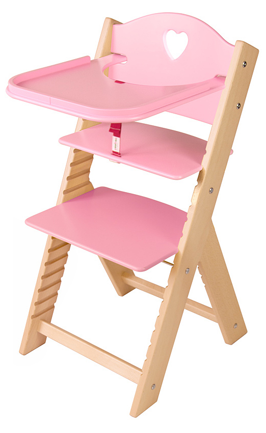 Dětská dřevěná jídelní židlička růžová se srdíčkem - chytrá židle Sedees