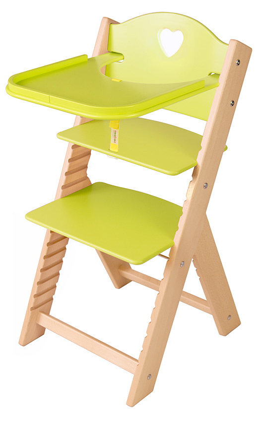 Dětská dřevěná jídelní židlička zelená se srdíčkem - chytrá židle Sedees