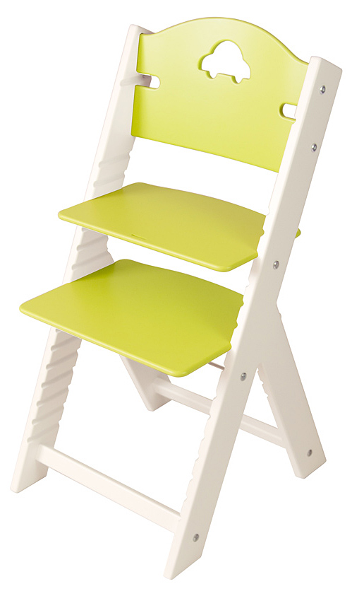 Dětská dřevěná rostoucí židle zelená s autíčkem, bílé bočnice - chytrá židle Sedees