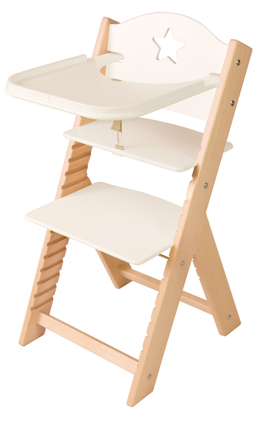 Dětská dřevěná jídelní židlička bílá s hvězdičkou - chytrá židle Sedees