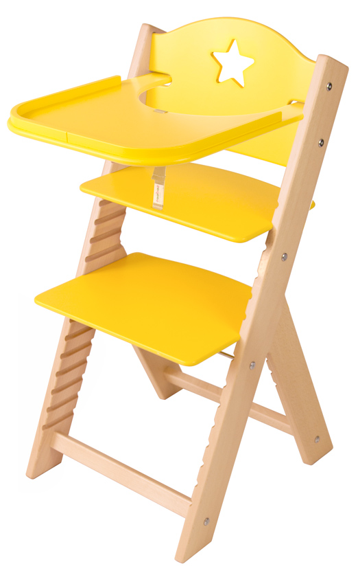 Dětská dřevěná jídelní židlička žlutá s hvězdičkou - chytrá židle Sedees