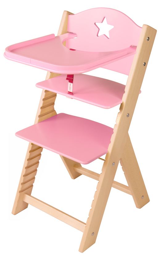 Dětská dřevěná jídelní židlička růžová s hvězdičkou - chytrá židle Sedees