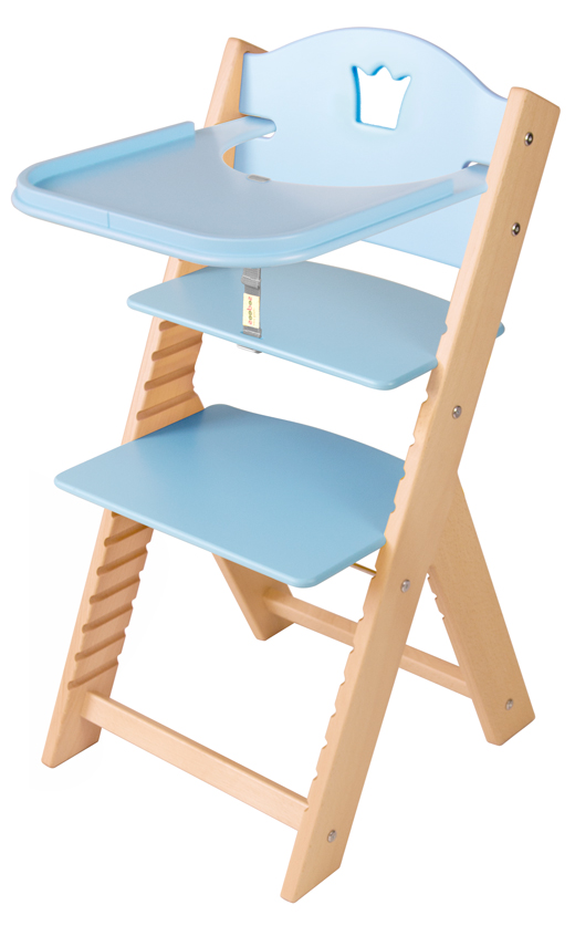 Dětská dřevěná jídelní židlička modrá s korunkou - chytrá židle Sedees